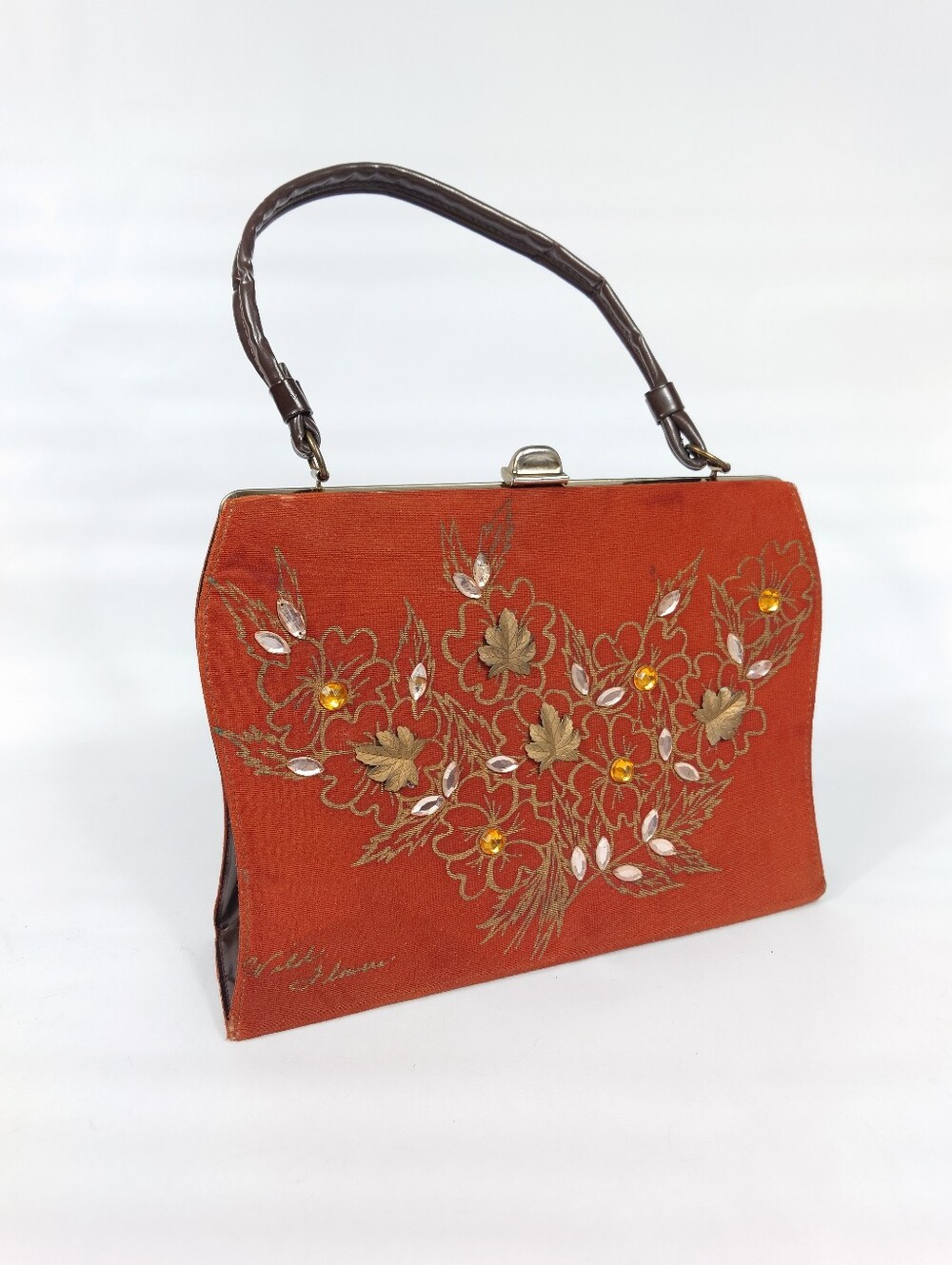 Vintage 1960s Caron of Houston Hand Decorated Floral Handbag
